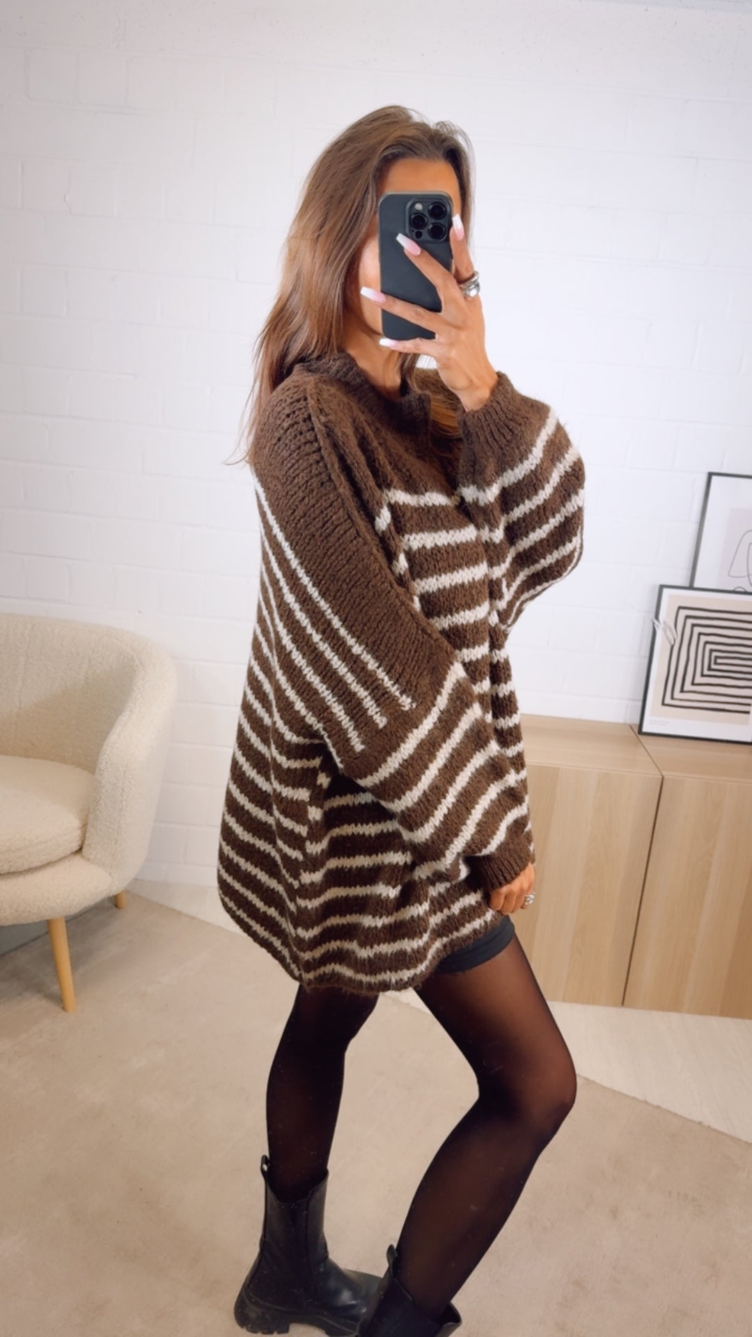 DÜNNE STREIFEN Ultra Oversize Kuschel - Pullover / schoko braun - beige Art. 13001