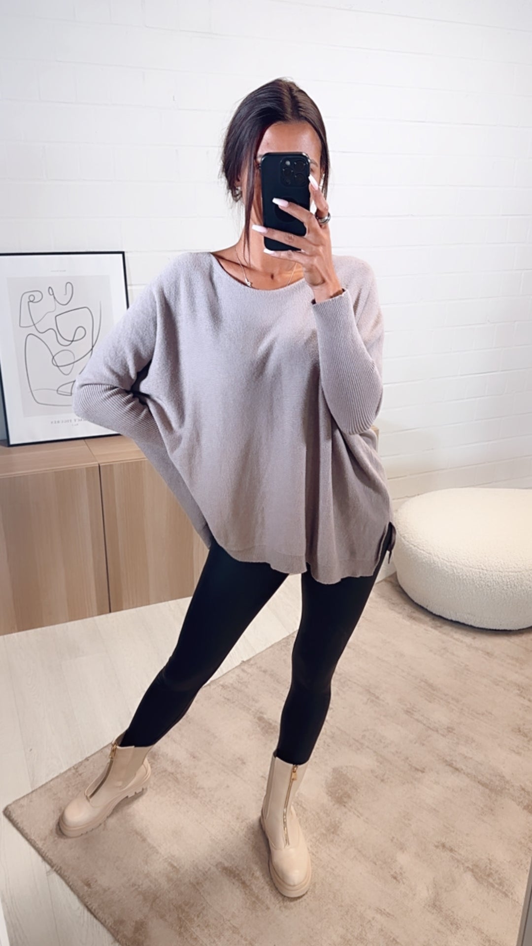 Variante ultra weicher Pullover mit Fledermausärmeln / taupe Art. 7453