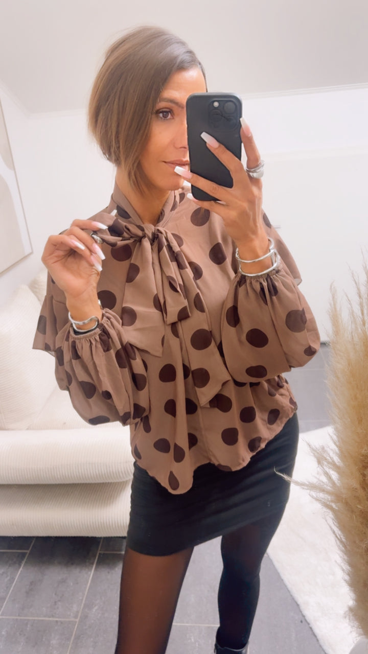 PUNKTE Transparente Bluse mit Schleife / cappuccino - dunkel braun Art. 12967
