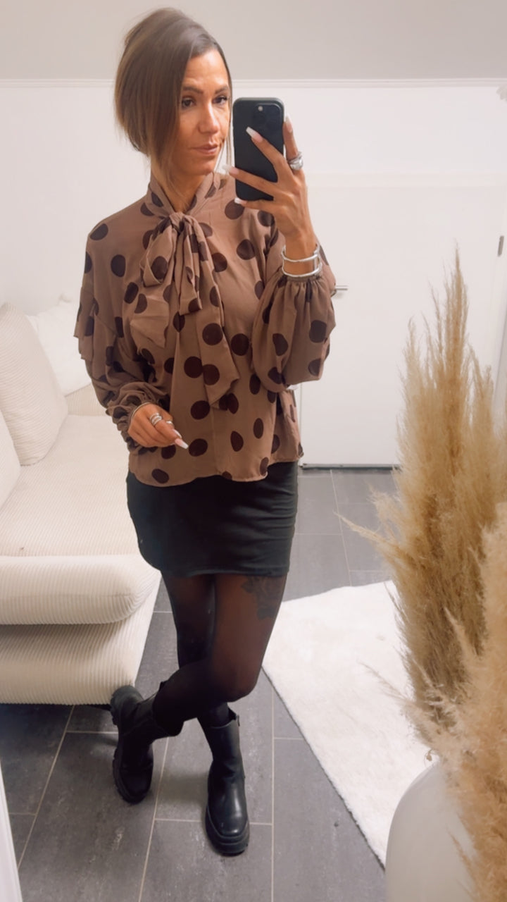 PUNKTE Transparente Bluse mit Schleife / cappuccino - dunkel braun Art. 12967