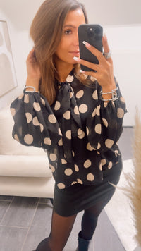 PUNKTE Transparente Bluse mit Schleife / schwarz - creme Art. 12968