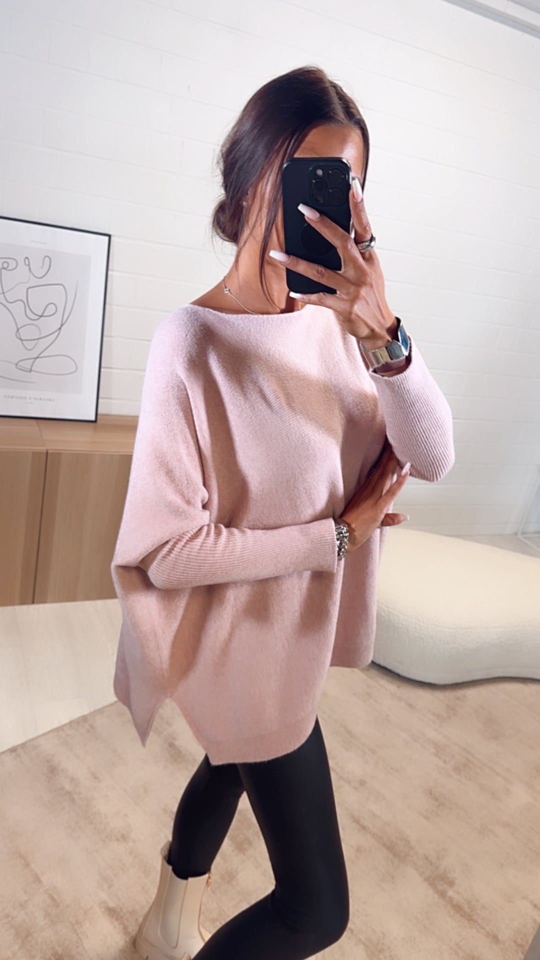 ultra weicher Pullover mit Fledermausärmeln / zart rosa Art. 7459