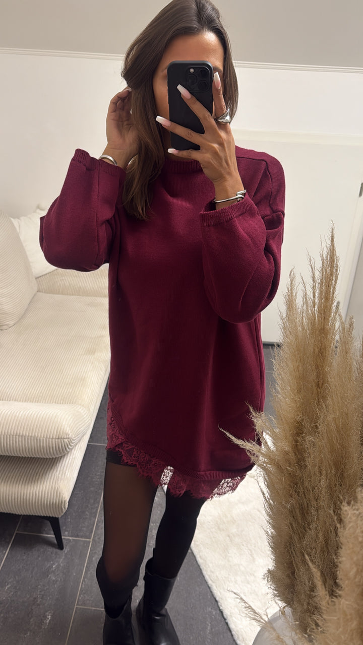 SPITZE asymmetrischer Pullover / bordeaux rot Art. 13031