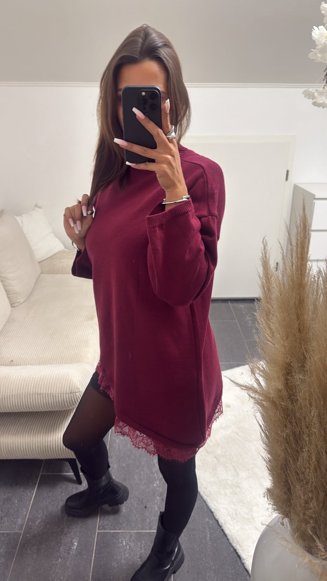 SPITZE asymmetrischer Pullover / bordeaux rot Art. 13031