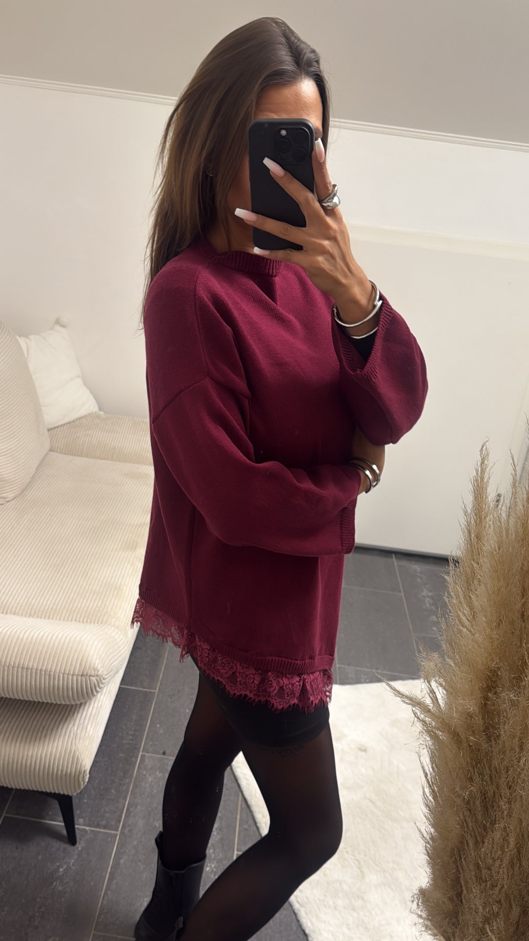 SPITZE asymmetrischer Pullover / bordeaux rot Art. 13031