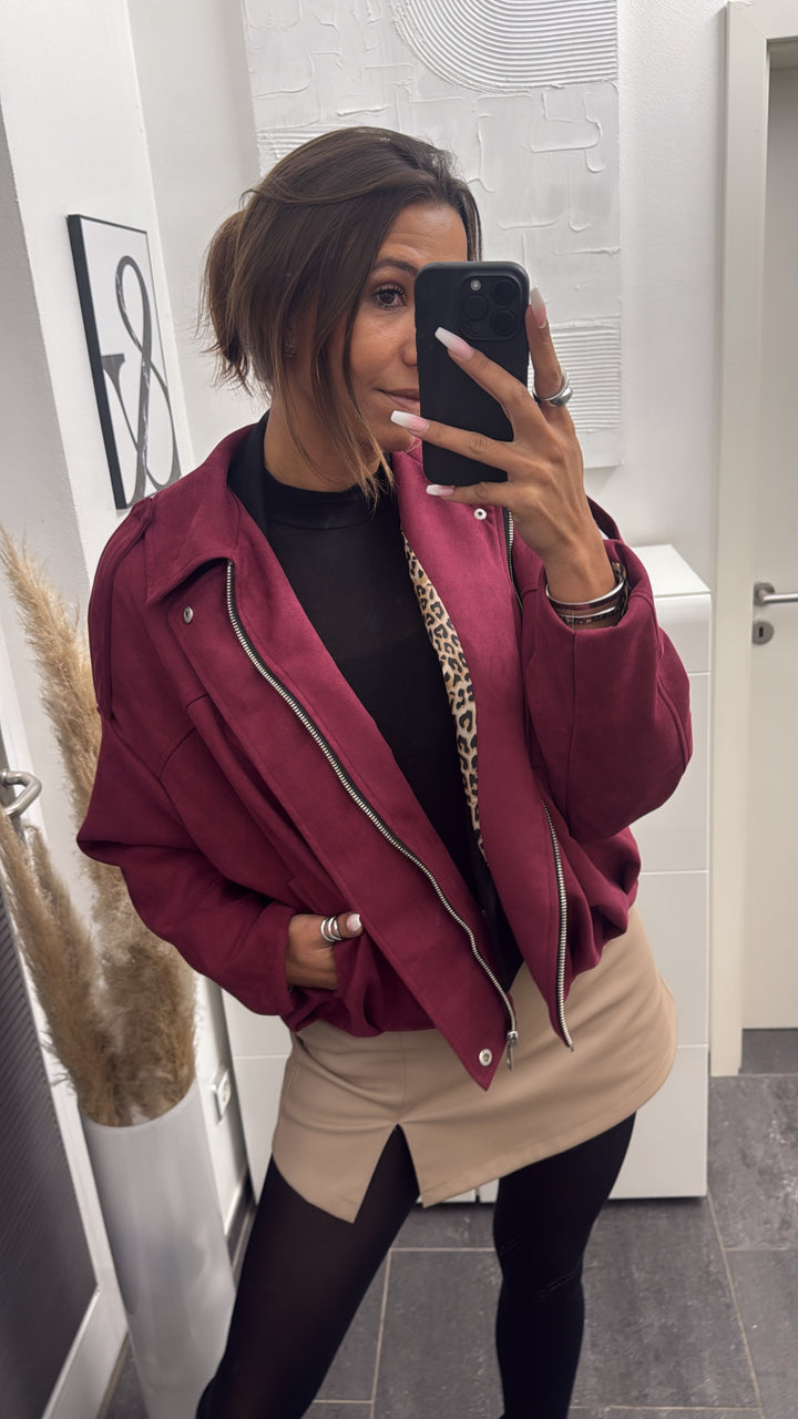 TREND Loose Fit Jacke in Velours Optik, Leo Akzente / bordeaux rot Art. 13039