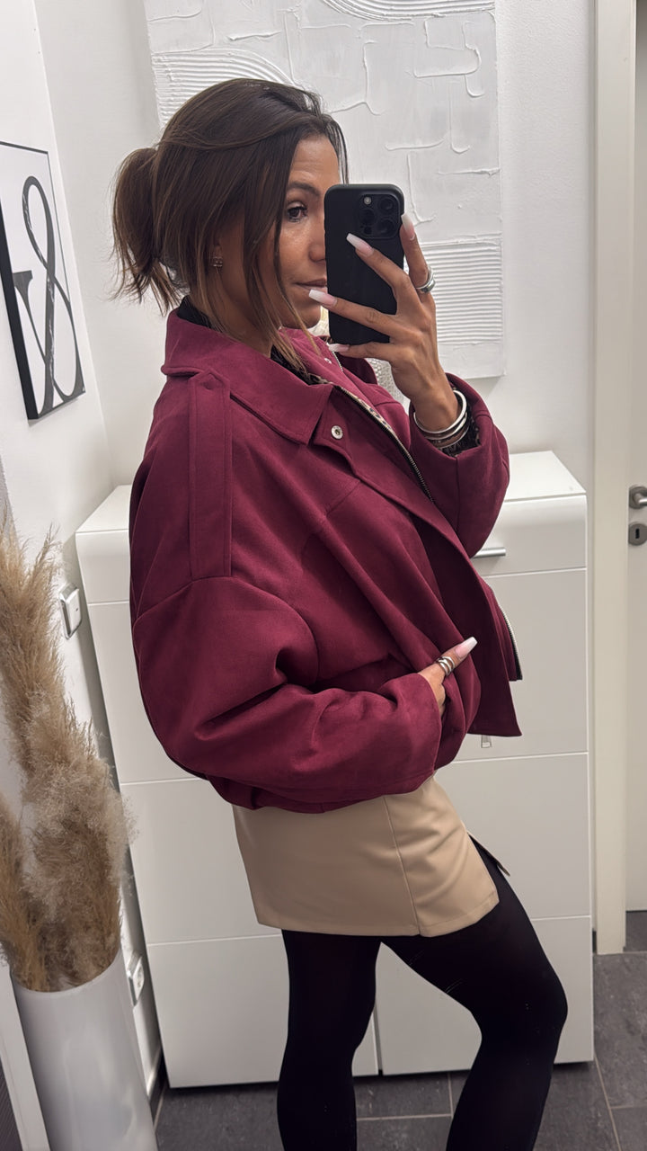 TREND Loose Fit Jacke in Velours Optik, Leo Akzente / bordeaux rot Art. 13039
