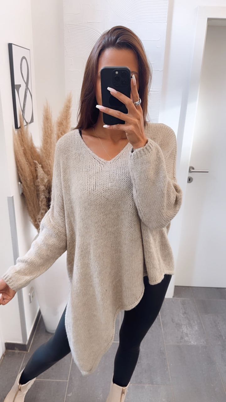 asymmetrischer Pullover / dunkel beige Art. 7500