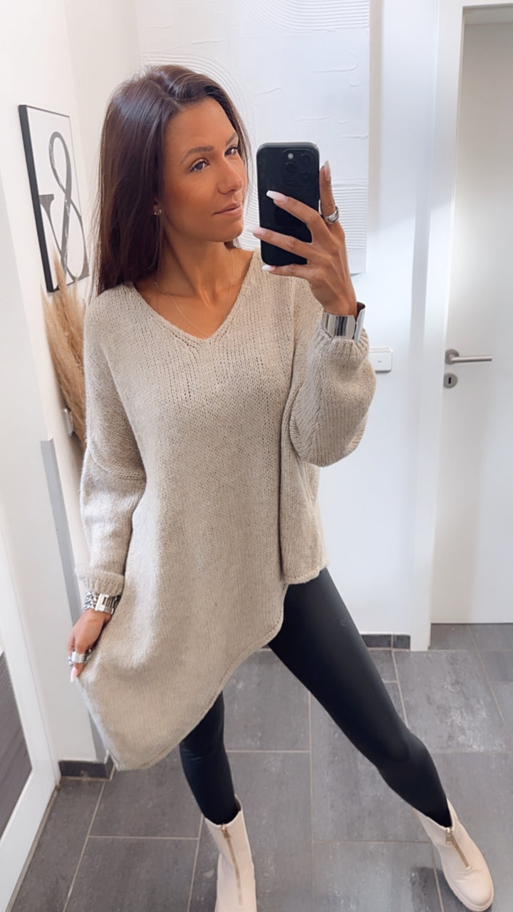 asymmetrischer Pullover / dunkel beige Art. 7500