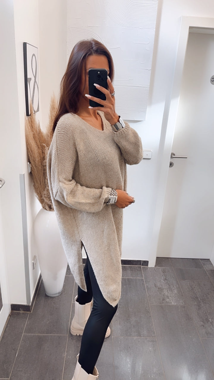 asymmetrischer Pullover / dunkel beige Art. 7500