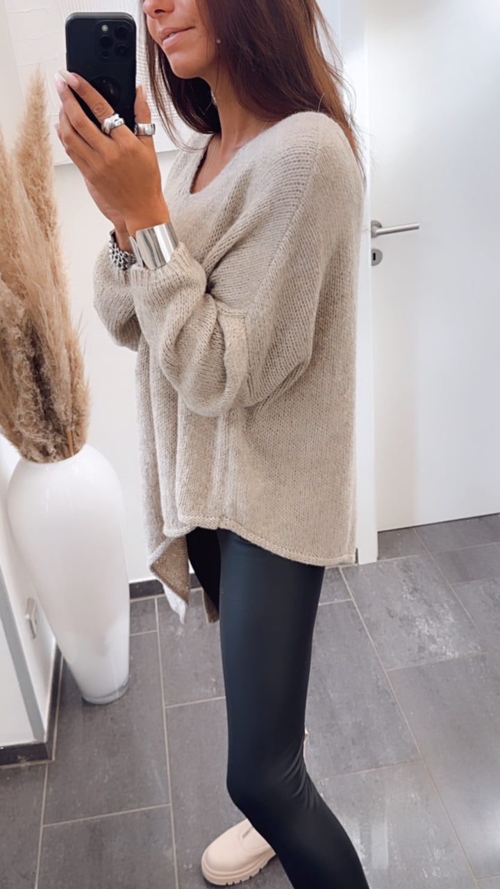 asymmetrischer Pullover / dunkel beige Art. 7500