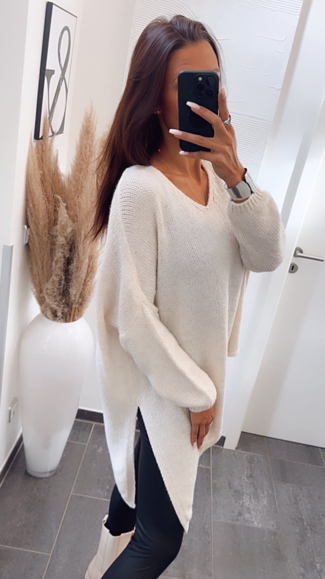 asymmetrischer Pullover / wollweiss Art. 7498