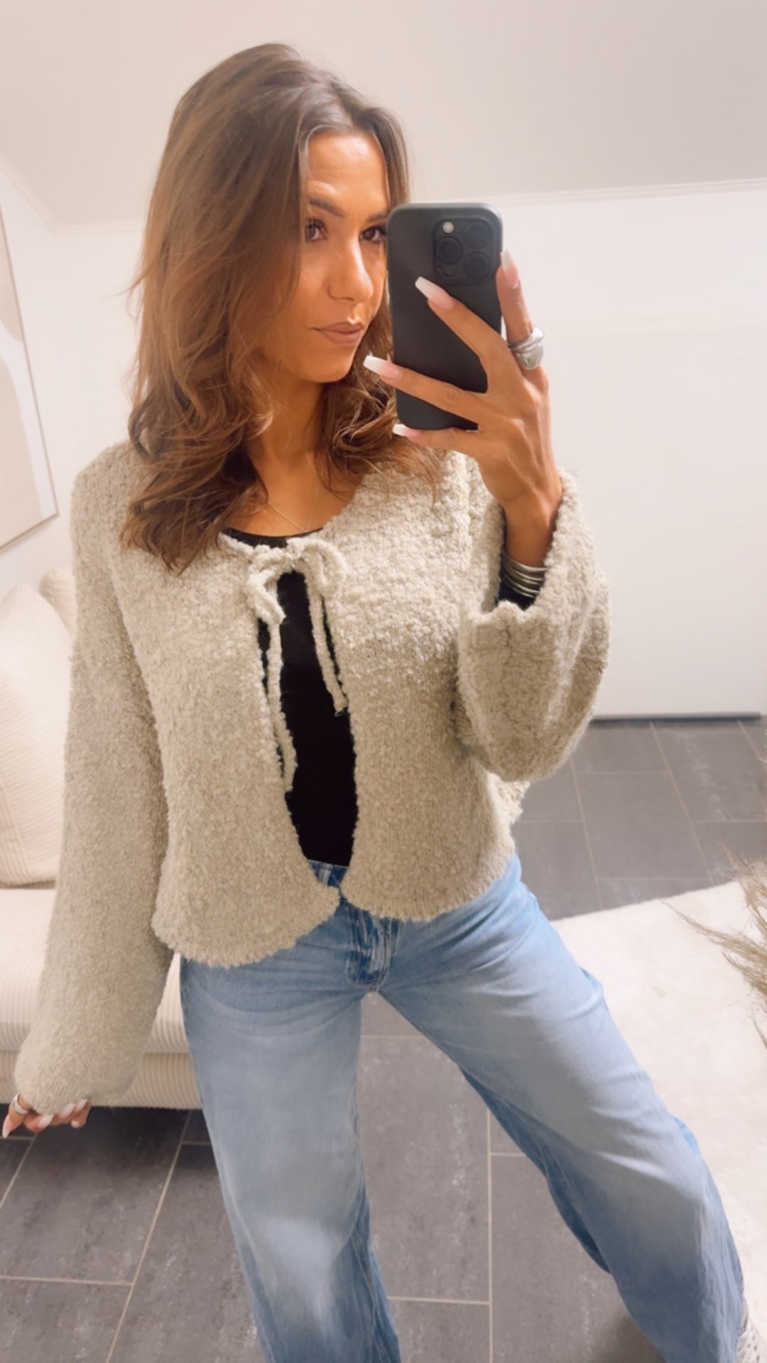 Boucle Cardigan zum Binden /
/ beige Art. 13049