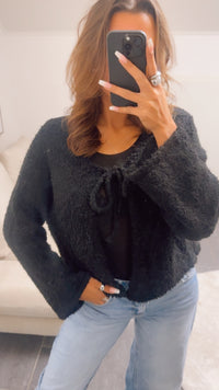 Boucle Cardigan zum Binden / schwarz Art. 13050