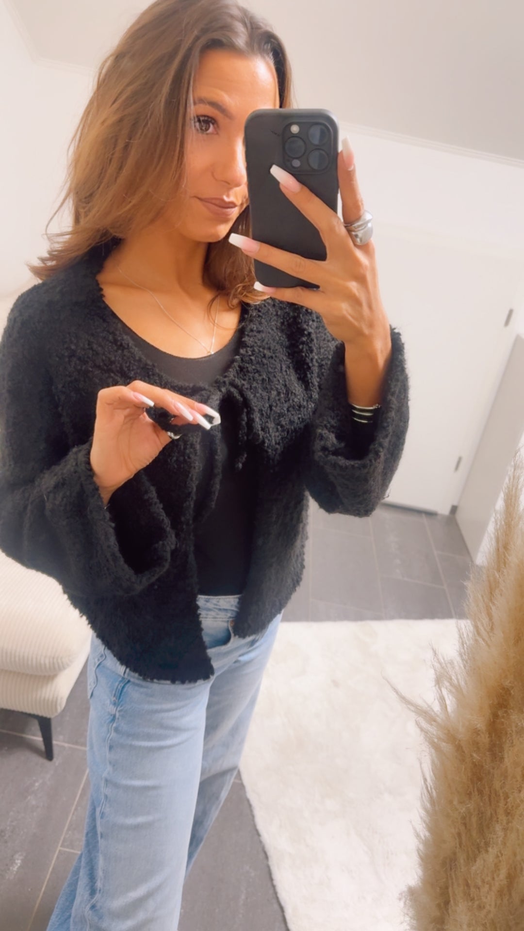 Boucle Cardigan zum Binden / schwarz Art. 13050