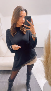 SPITZE asymmetrischer Pullover / schwarz Art. 13026