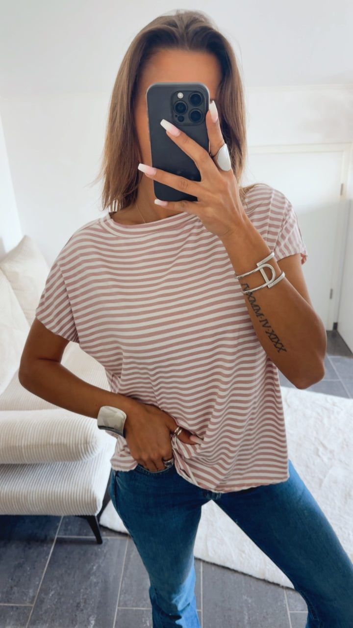 STREIFEN T-shirt mit Rundausschnitt / alt rosa - weiss Art. 14593