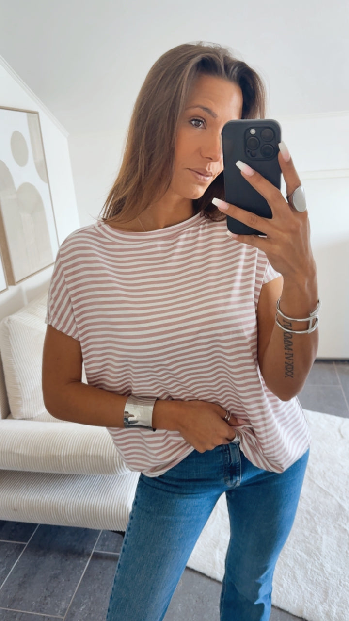 STREIFEN T-shirt mit Rundausschnitt / alt rosa - weiss Art. 14593