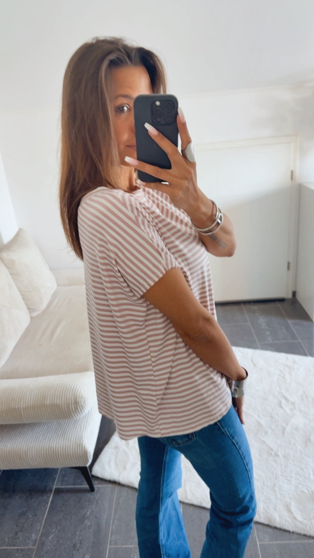 STREIFEN T-shirt mit Rundausschnitt / alt rosa - weiss Art. 14593