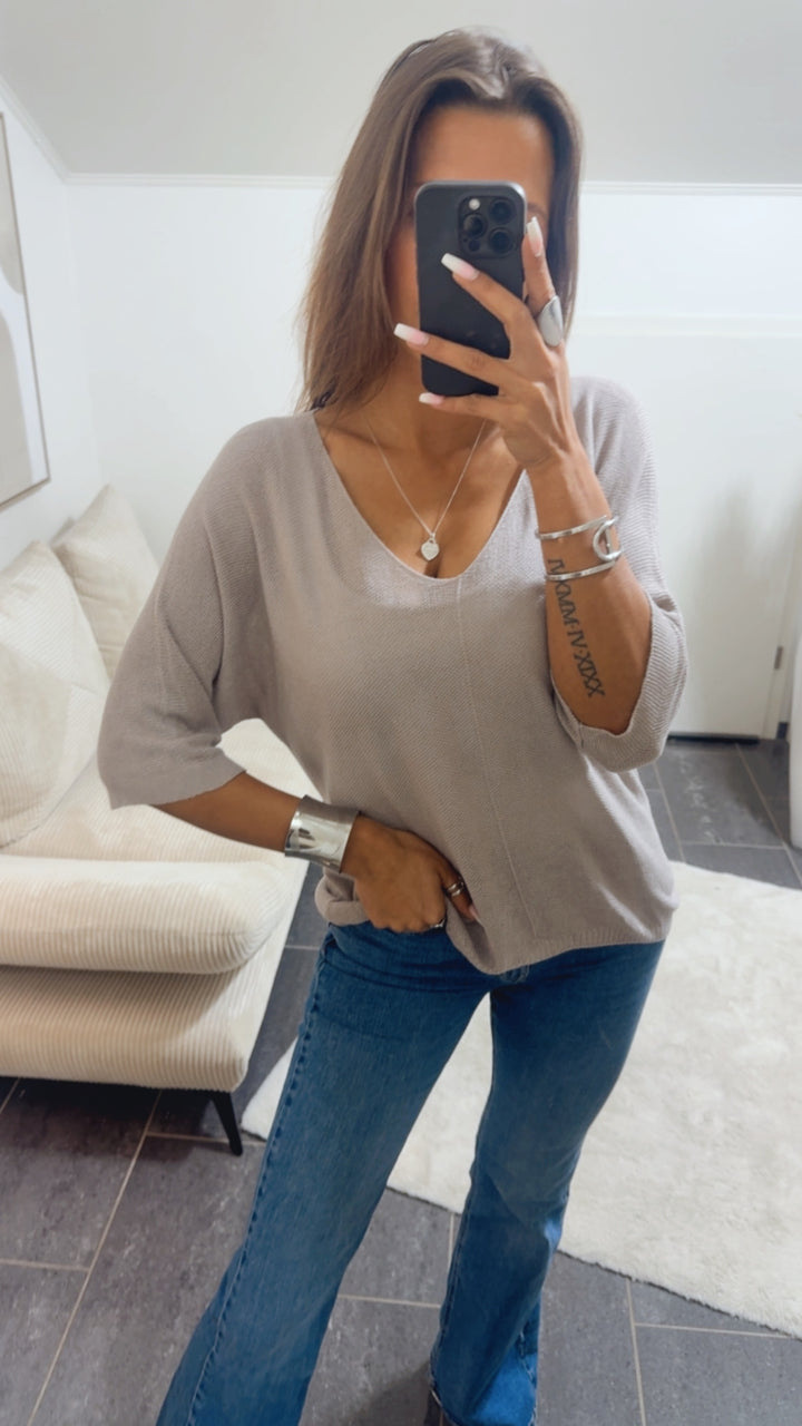 feines Strick Oberteil mit kurzen Armen / light taupe Art. 14534