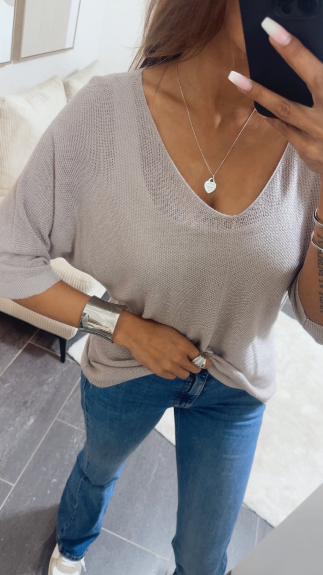 feines Strick Oberteil mit kurzen Armen / light taupe Art. 14534