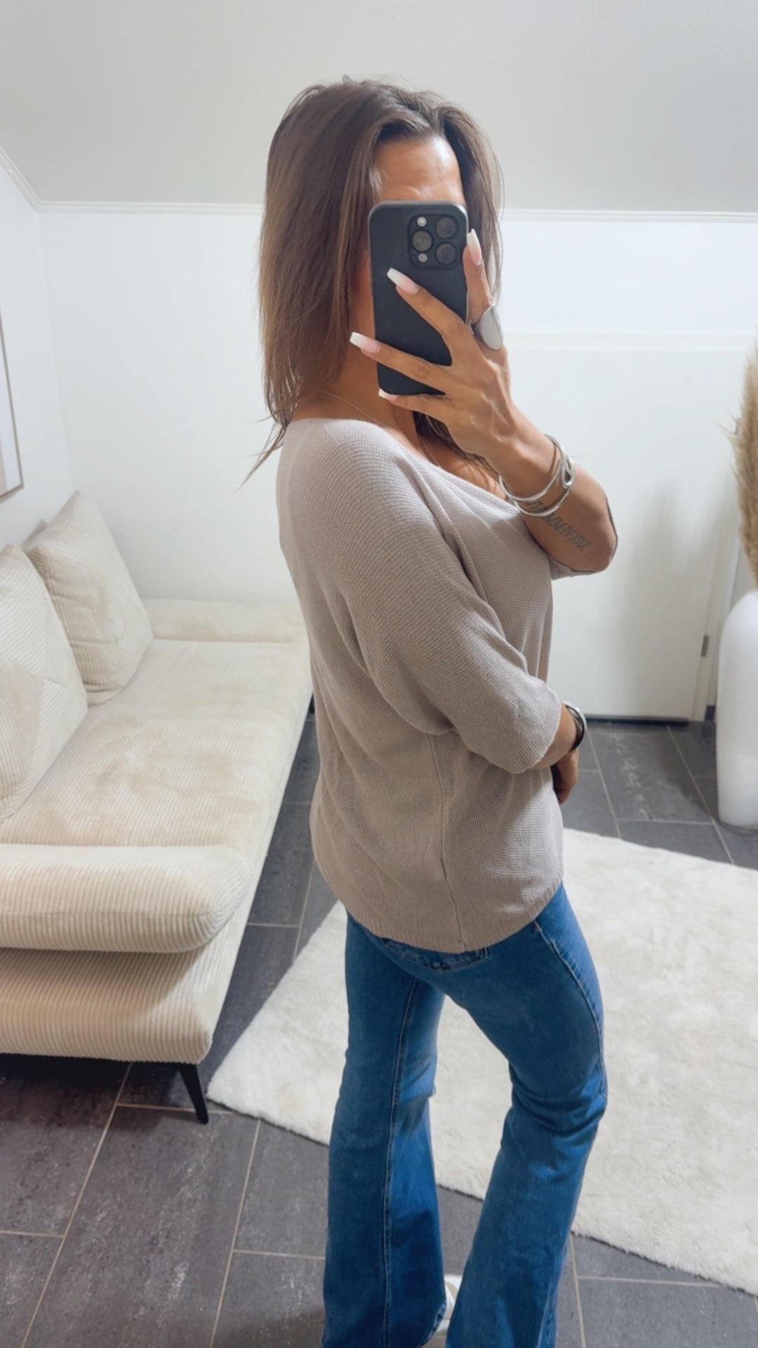 feines Strick Oberteil mit kurzen Armen / light taupe Art. 14534