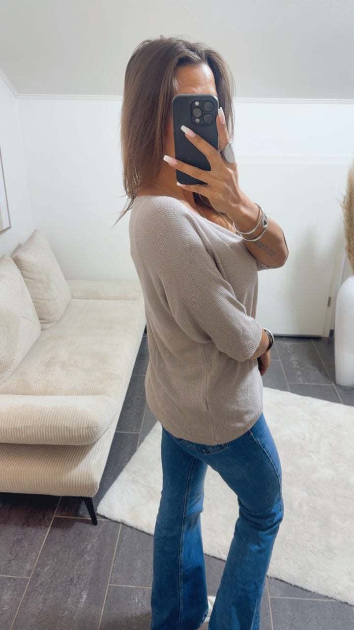 feines Strick Oberteil mit kurzen Armen / light taupe Art. 14534