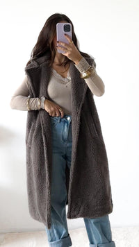 TEDDY offene, längere Weste / taupe Art. 12980