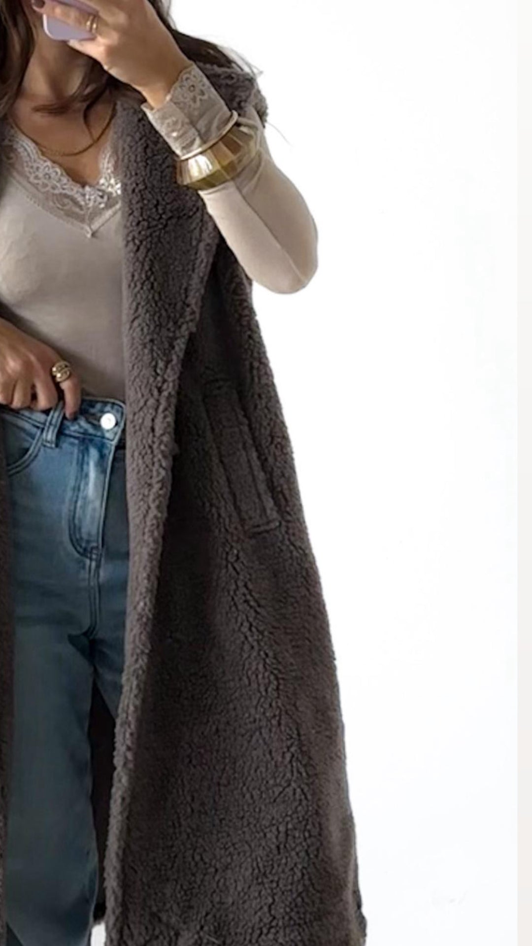 TEDDY offene, längere Weste / taupe Art. 12980