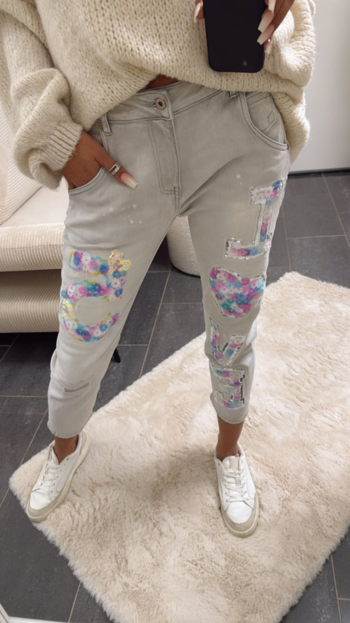 Mom Jeans Hose " LOVE 5 / SW1321 " / hell grau Art. 8668