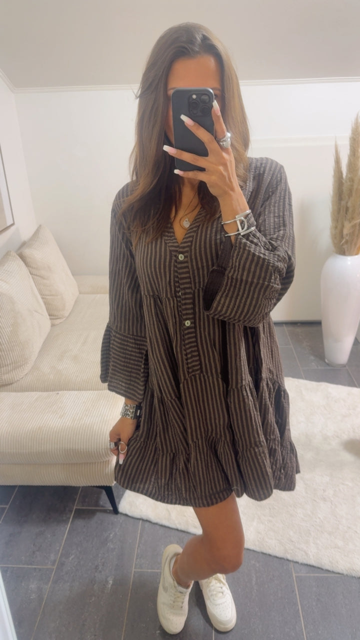 STREIFEN Musselin Kleid Tunika / schoko braun - taupe Art.14650