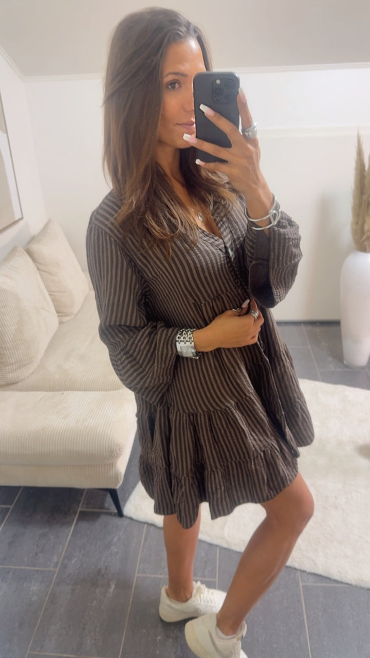 STREIFEN Musselin Kleid Tunika / schoko braun - taupe Art.14650