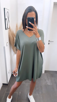 T-shirt Kleid mit V-Ausschnitt / khaki Art. 6284