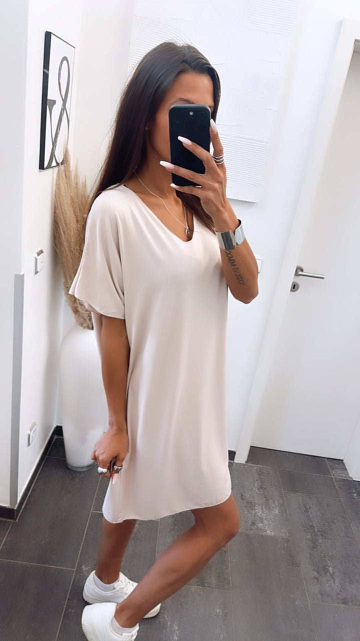 T-shirt Kleid mit V-Ausschnitt / beige Art. 6283