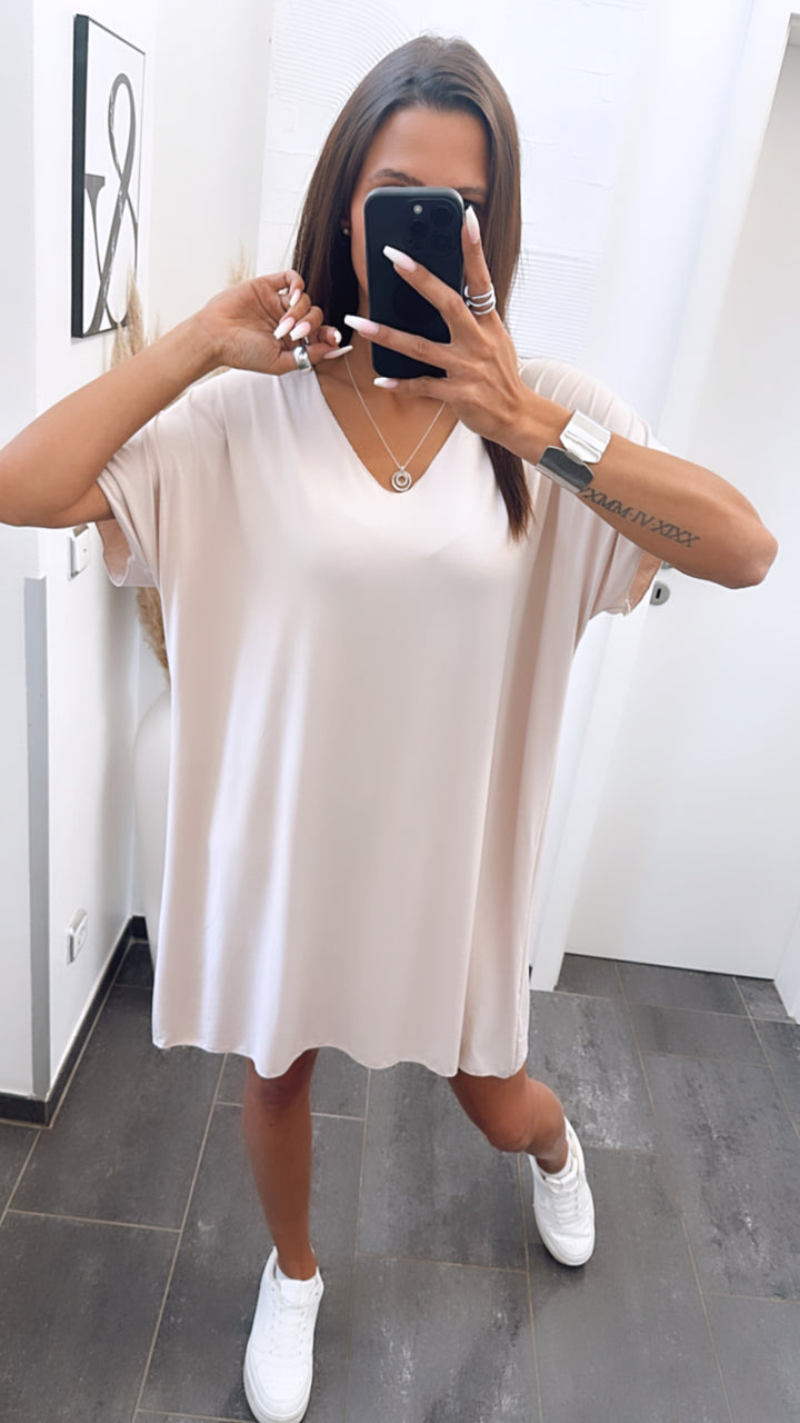T-shirt Kleid mit V-Ausschnitt / beige Art. 6283