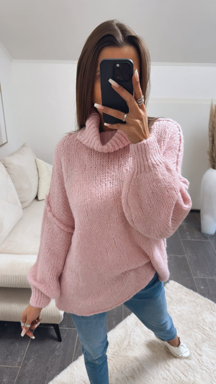 Kuschel Rollkragen Pullover / rosa Art. 8697