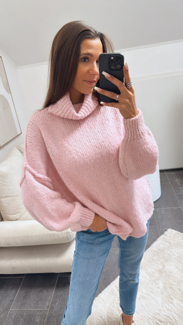 Kuschel Rollkragen Pullover / rosa Art. 8697