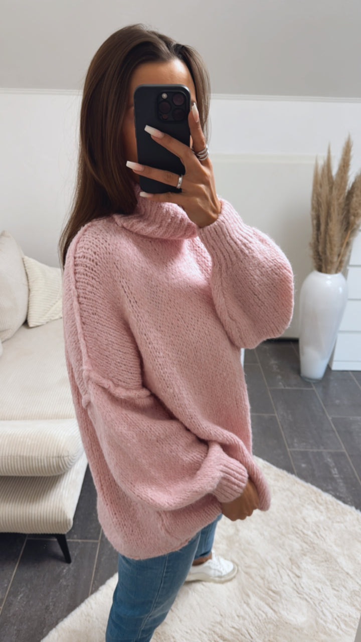 Kuschel Rollkragen Pullover / rosa Art. 8697