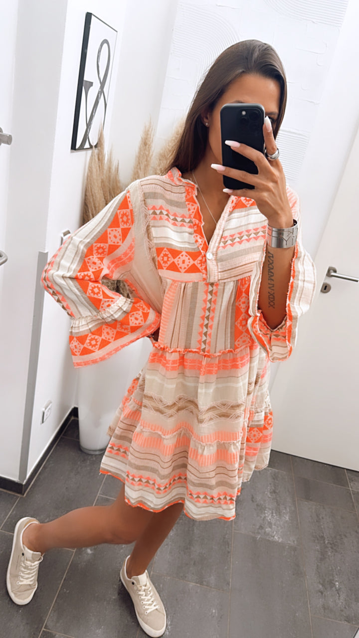Tunika / Kleid in sommerlichem Muster und Farben / kräftige orange - Töne Art. 6178