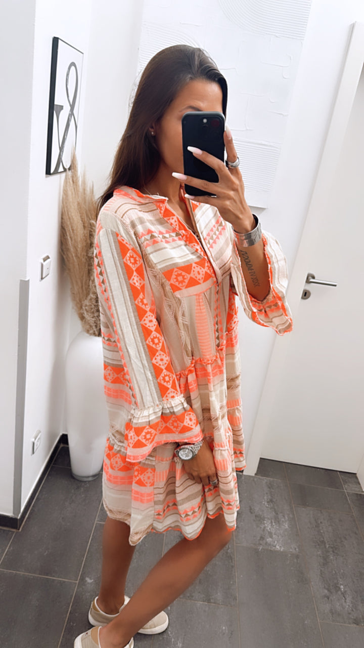 Tunika / Kleid in sommerlichem Muster und Farben / kräftige orange - Töne Art. 6178