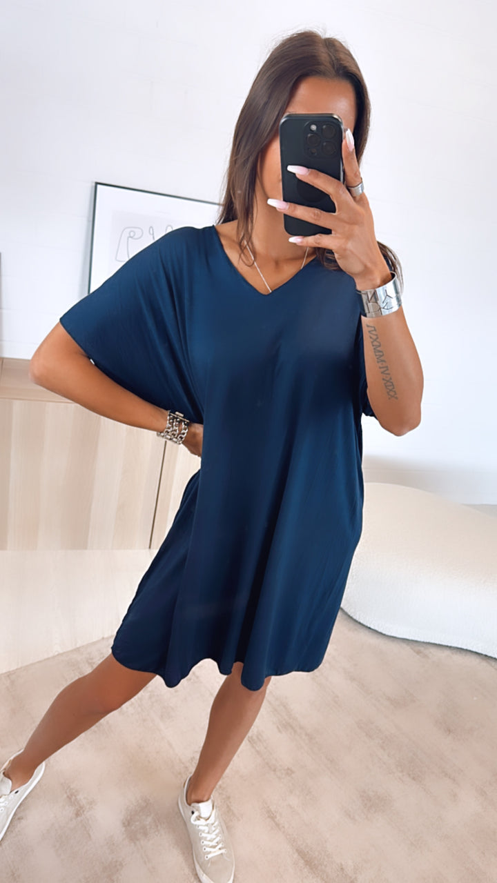 T-shirt Kleid mit V-Ausschnitt / dunkel blau Art. 6281