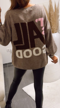 SMILEY Strick Pullover " it‘s all good " / braun meliert - creme Art. 13044