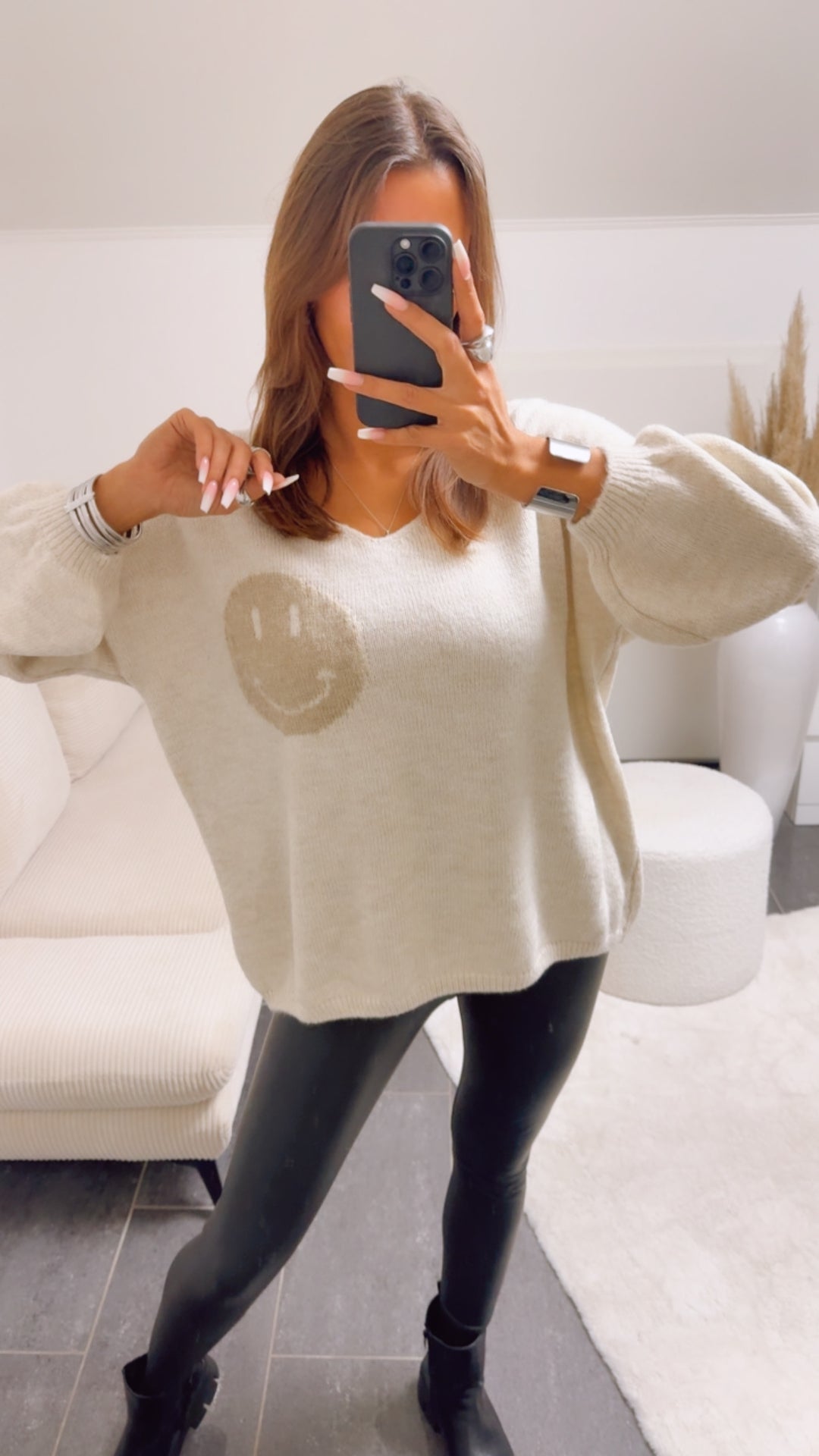 SMILEY Strick Pullover " it‘s all good " / creme - beige Art. 13045