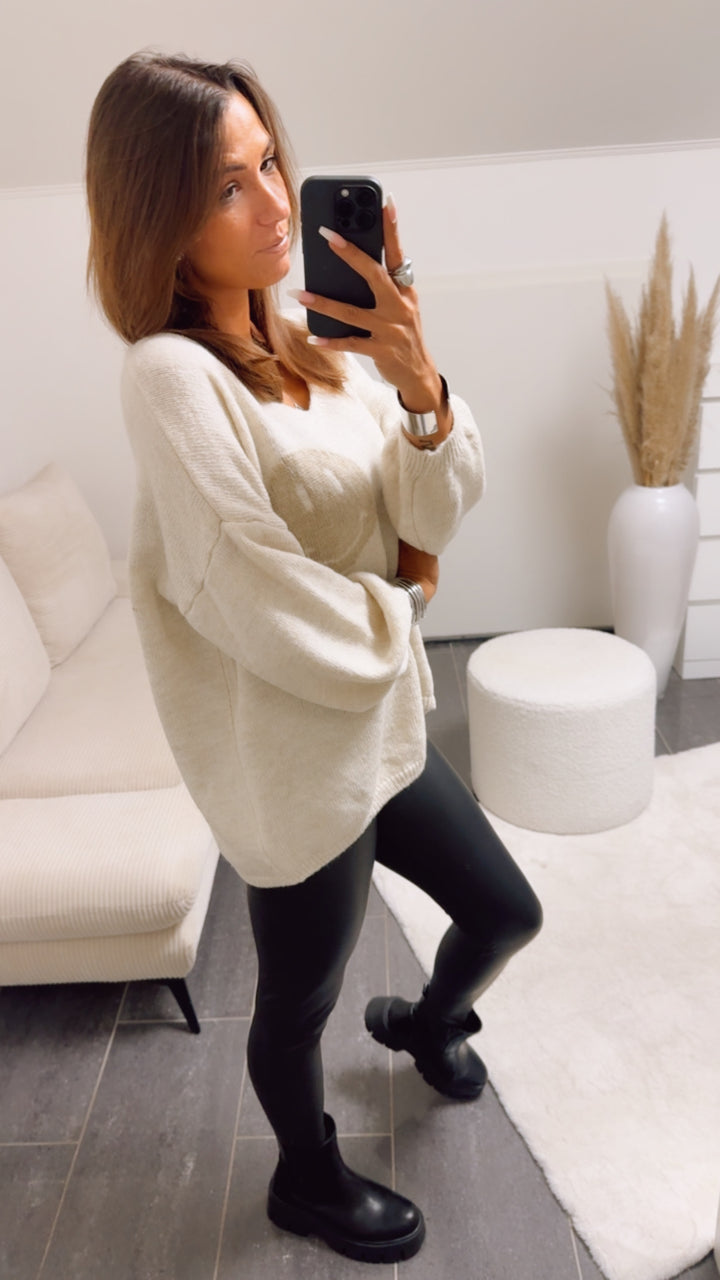 SMILEY Strick Pullover " it‘s all good " / creme - beige Art. 13045