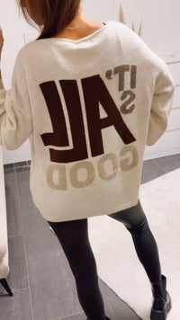 SMILEY Strick Pullover " it‘s all good " / creme - beige Art. 13045