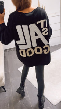 SMILEY Strick Pullover " it‘s all good " / schwarz - beige Art. 13042
