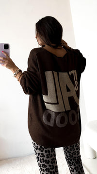 SMILEY Strick Pullover " it‘s all good " / schoko braun - braun meliert Art. 13043