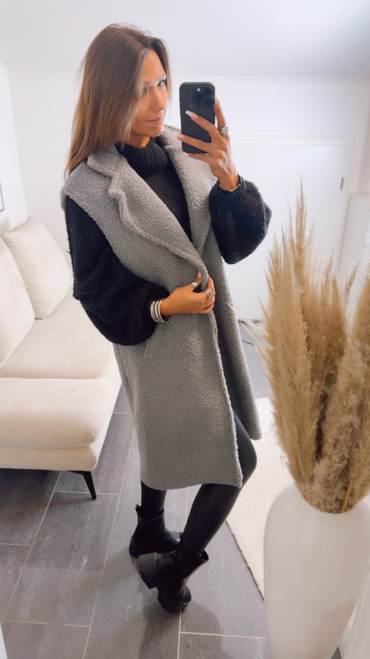 TEDDY offene, längere Weste / grau Art. 13066