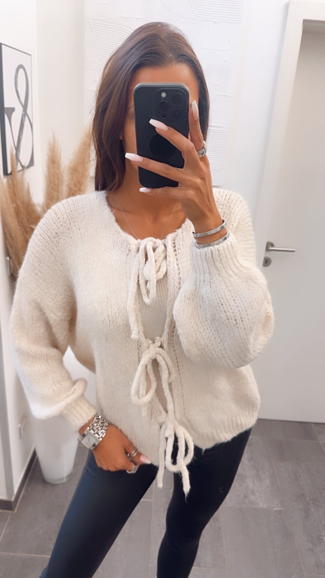 Wende Strick Cardigan zum schnüren / wollweiss Art. 7563