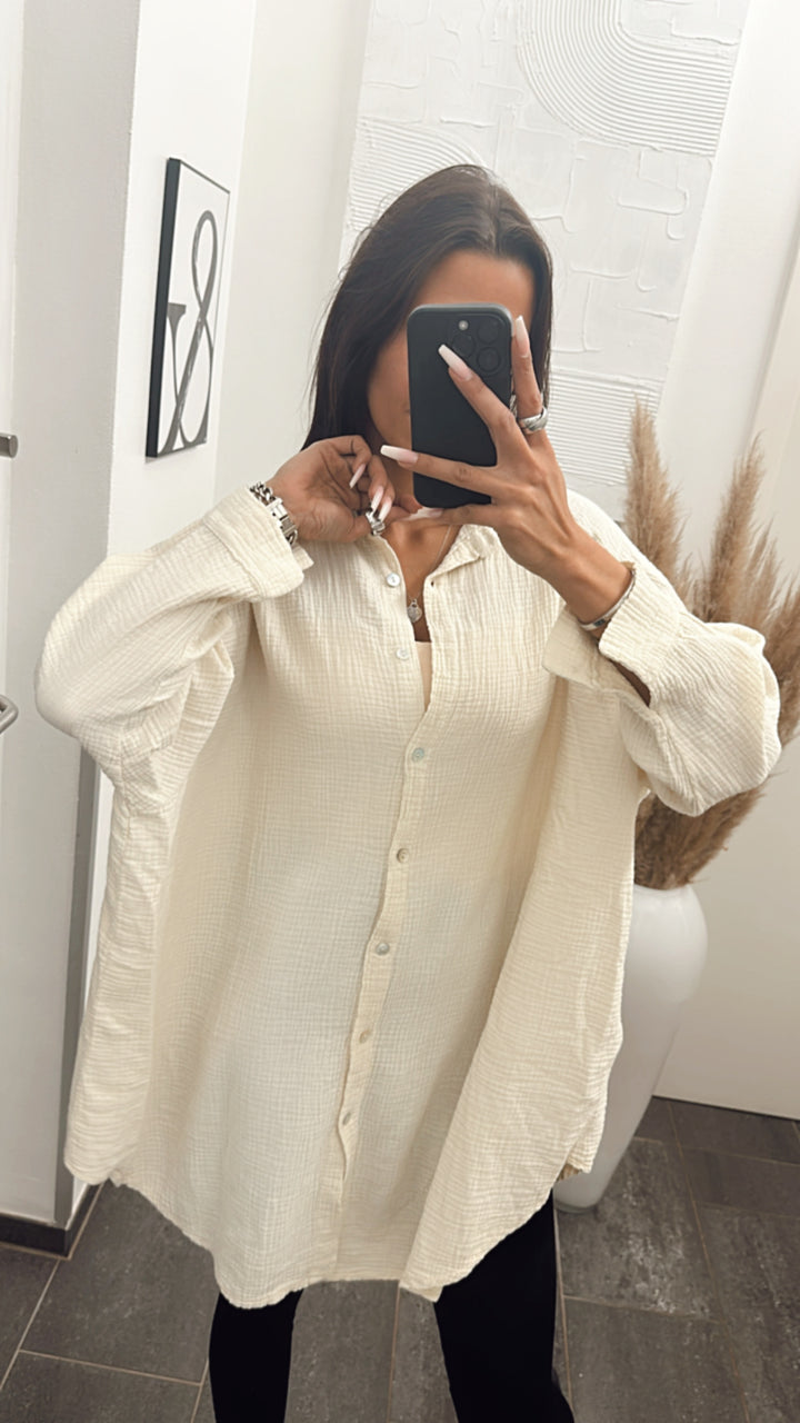 LANGE Oversize Musselin Bluse / vanille Art. 5209
